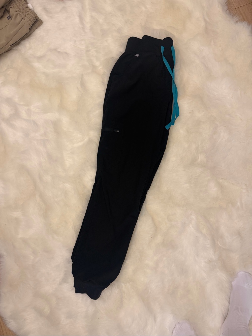 Figs Black Womens scrub Joggers with Teal Drawstring